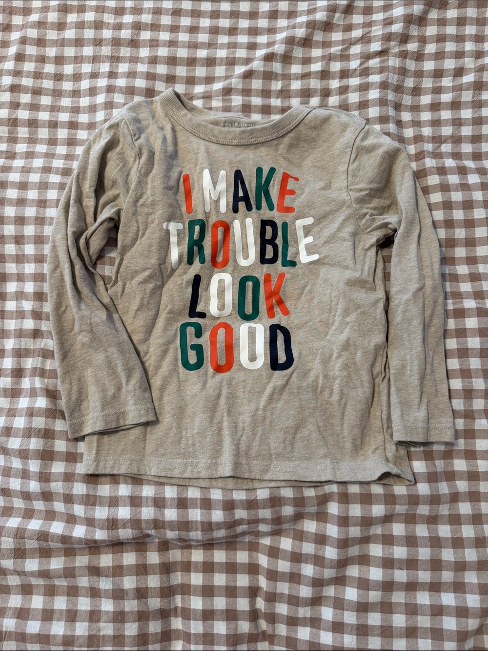 Kids Long-Sleeve Tee - Beige 'I Make Trouble Look Good'